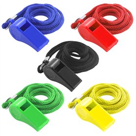 AMANDELIZABE Lot de 5 sifflets de Sport avec Cordon Tour de Cou - Sifflet en Plastique - Sifflet d'arbitre - Sifflet pour entraî