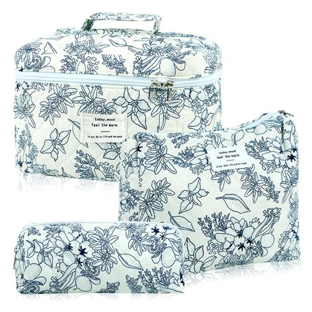 3 Pièces Trousse de Toilette Femme en Coton Matelassé
