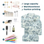 3 Pièces Trousse de Toilette Femme en Coton Matelassé, Ensemble de Sacs à Cosmétiques de Voyage avec Motif Floral, Grand Sac à M