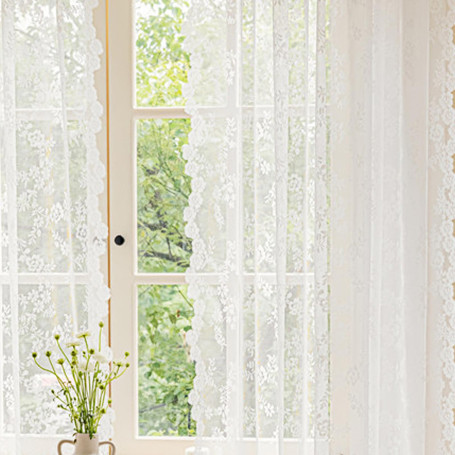 Lot De 2 Rideaux en Dentelle Florale Blanche