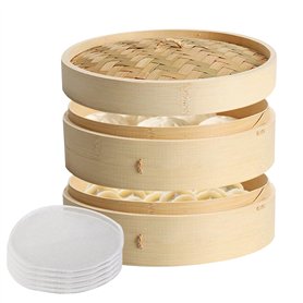 GOEDCH Cuiseur Vapeur en Bambou: 21 cm Panier Vapeur en Bambou à 2 Étages