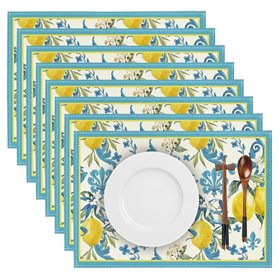 GOEDCH Lot de 8 sets de table en lin résistants à la chaleur avec motif citron - Lavables et antidérapants - Pour cuisine