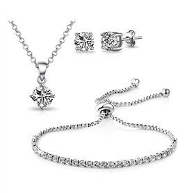 Philip Jones Ensemble d'amitié solitaire plaqué argent créé avec des cristaux Zircondia®