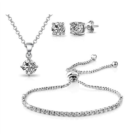Philip Jones Ensemble d'amitié solitaire plaqué argent créé avec des cristaux Zircondia®