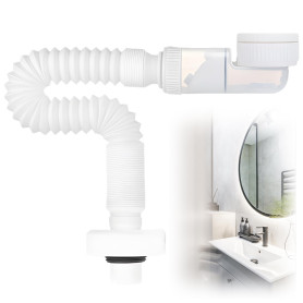 pilyero Syphon Lavabo Salle de Bain, Syphon Evier, Siphon Flexible Evier, blanc, matériau PP, adapté à l’installation de cuisine pilyero Syphon Lavabo Salle de Bain