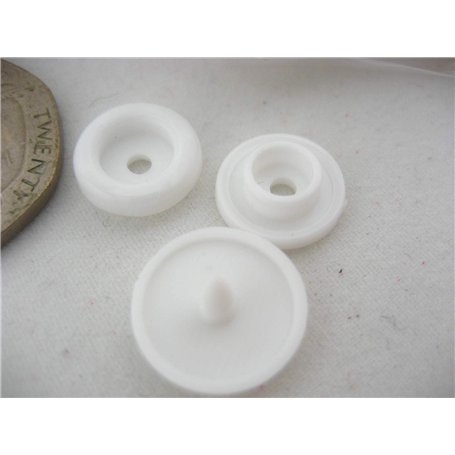 Lot de 50 boutons-pression T8 en résine plastique blanc 1