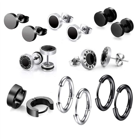 8 Paire Hommes inoxydable Boucles d'oreilles en acier