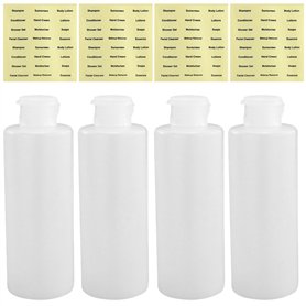 Lot de 4 bouteilles de voyage de 200 ml rechargeables avec bouchon à rabat - En plastique transparent - Pour maquillage