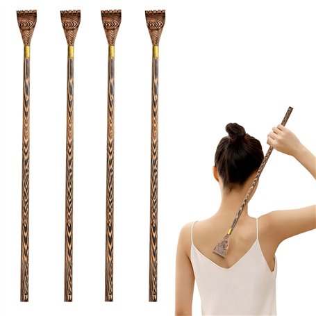 PRITOK Lot de 4 gratte-dos en bois : 17 pouces masseur long gratte-dos gratte-main gratte-dos manuel appareil de massage du dos
