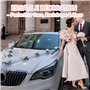 Décoration de Voiture de Mariage Blanche, Kit Complet avec 2 Bandes de Tulle (160 cm) et 11 Fleurs Artificielles avec Ventouses 