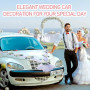 Décoration de Voiture de Mariage Blanche, Kit Complet avec 2 Bandes de Tulle (160 cm) et 11 Fleurs Artificielles avec Ventouses 