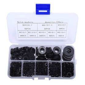 Cosswe Lot de 500 rondelles intercalaires plates et isolantes en nylon Noir M2 M2.5 M3 M4 M5 M6 M8 M10 pour automobile