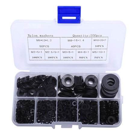Cosswe Lot de 500 rondelles intercalaires plates et isolantes en nylon Noir M2 M2.5 M3 M4 M5 M6 M8 M10 pour automobile