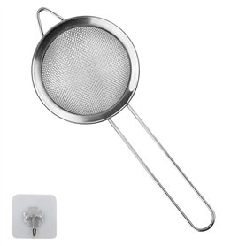 1 petit passoire en acier inoxydable à mailles fines avec crochet de cuisine