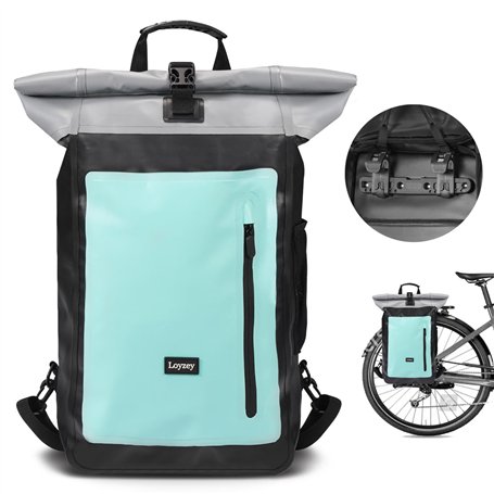 Loyzey Sacoche de Vélo 100% Imperméable Compartiment pour Ordinateur Portable 2 en 1 Sac à Dos & Sacoche Arrière Bicyclette pour