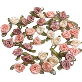 Lot de 100 mini roses multicolores de 15 mm avec nœuds en ruban de satin pour loisirs créatifs