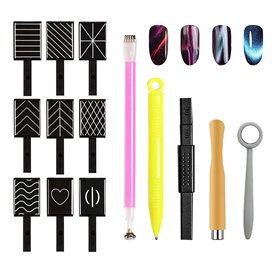 MINZHI Lot de 14 outils magnétiques pour ongles - Outil magique pour ongles - Stylo magnétique pour nail art - 3D - Utilisation