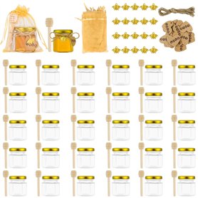 Weinsamkeit 30Pcs 45ml Mini Pots à Miel en Verre Hexagonaux avec Louches en Bois