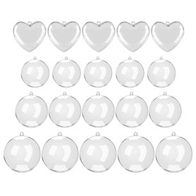 Lot de 20 boules décoratives transparentes en plastique remplies - Décoration de fête - Boules décoratives rondes en forme de cœ