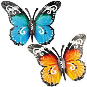 REBECASKYENS Lot de 2 grands papillons en métal - Décoration de jardin - Art mural en métal - Pour clôtures d'extérieur