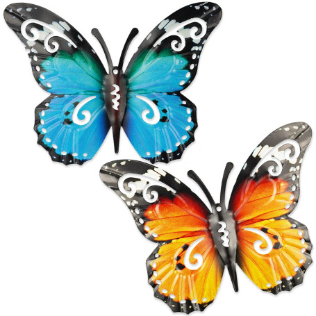 REBECASKYENS Lot de 2 grands papillons en métal - Décoration de jardin - Art mural en métal - Pour clôtures d'extérieur