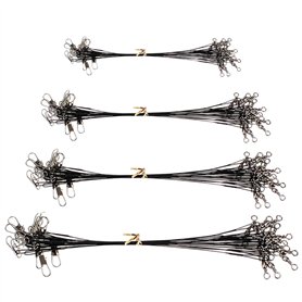 Lot de 48 Lignes Anti-Morsure Noires en Acier Inoxydable avec Pivot - pour Pêche en Mer et Rivière (4 Tailles)