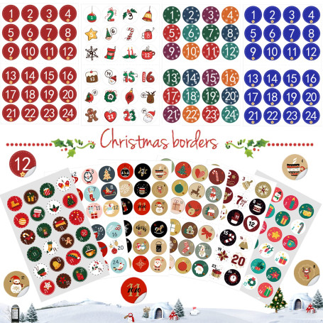 Noël Calendrier de l'Avent Autocollants