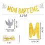 AOOTUERL Mon Baptême Bannière, Banderole Baby Shower Pailleté Papier Guirlande Bunting Banner DIY Décoration Suspendue Feston Fê