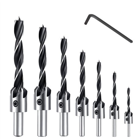Pfloge® Lot de 7 forets hélicoïdaux HSS 5 - Pour le travail du bois - 3-10 mm
