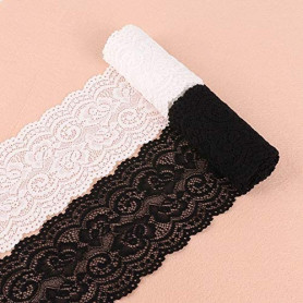 Yulakes 10 yards - Blanc et noir - Élastique - En dentelle - Pour l'artisanat - Robe de mariage - 10 cm de large