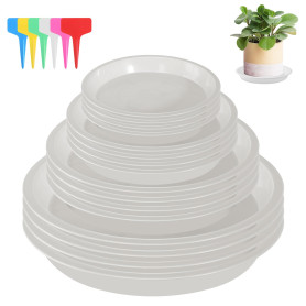 16 Pièces Coupelle Pot de Fleur Soucoupe Pot Fleur Plastique Soucoupes Pots de Fleurs avec 18 Étiquettes sous Pot de Fleur Rond