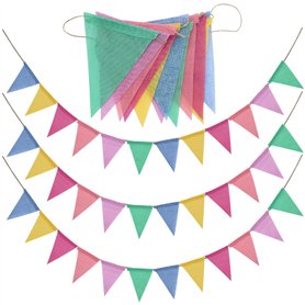 4 pièces–32M Guirlande de fanions en Tissu Pastel Arc-en-Ciel Guirlande de fanions d'extérieur étanche pour Anniversaire