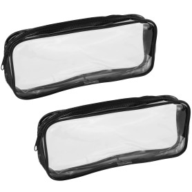 Lot de 2 trousses à crayons transparentes rondes en PVC transparent pour femmes et étudiants - Trousse à pinceaux d'école - Trou