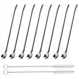 10 PièCes Pailles CuillèRe Pailles CuillèRe En Acier Inoxydable CuillèRes En Paille En MéTal RéUtilisable CuillèRe Pailles Paill