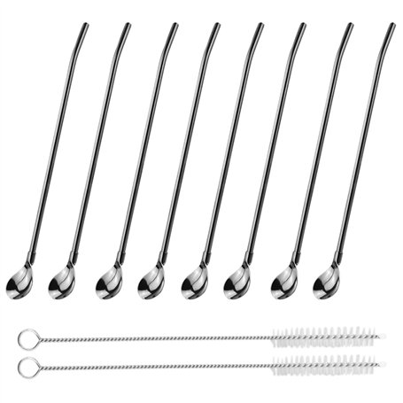 10 PièCes Pailles CuillèRe Pailles CuillèRe En Acier Inoxydable CuillèRes En Paille En MéTal RéUtilisable CuillèRe Pailles Paill