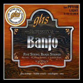 GHS BANJO - Jeu de cordes nickelée - 5 cordes - PF110 - Léger