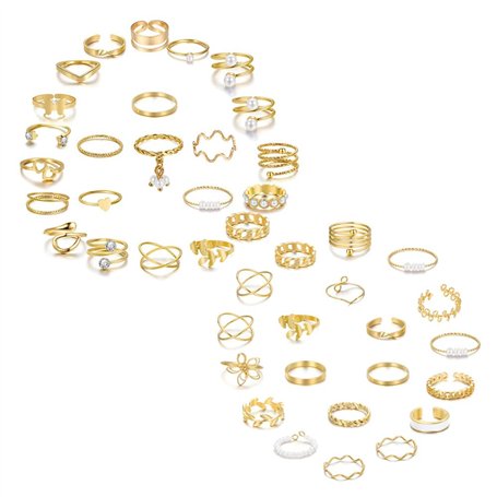 TTPSRY 43 Pièces Bague Femme Bohème Knuckle Bague Or Empilable Set Minimaliste Bagues Floraux Perle Ensemble de Bagues