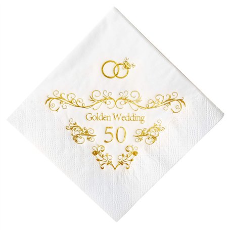 Crisky Lot de 50 serviettes en papier pour 50e anniversaire de mariage Doré