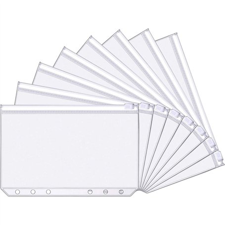 30 Paquets Pochettes de Classeur à 6 Trous Format A6 Dossiers à Fermeture Éclair en Plastique Sacs Imperméables à Feuilles Mobil