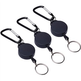 WOLMIK Lot de 3 porte-clés rétractables - Enrouleur robuste - Porte-clés extensible avec corde en nylon - Porte-badge rétractabl