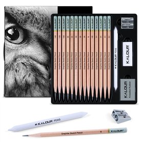 KALOUR Lot de 18 crayons à croquis professionnels – Comprend des crayons de 5H à 12B