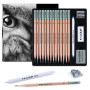KALOUR Lot de 18 crayons à croquis professionnels – Comprend des crayons de 5H à 12B