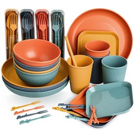 Sour Lemon Vaisselle de camping incassable 52 pièces pour 4 personnes avec assiettes