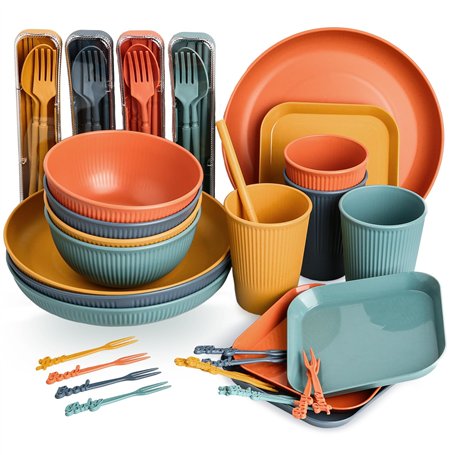 Sour Lemon Vaisselle de camping incassable 52 pièces pour 4 personnes avec assiettes