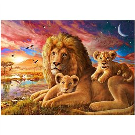 Kit de Broderie Diamant 5D DIY- Mère de Lion et Enfants - Peinture par numéros Adultes - Broderie Diamant Painting au Point de C