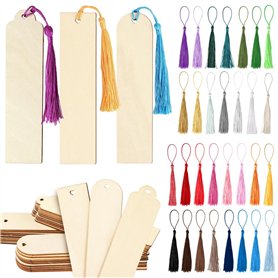30Pcs Marque Page Vierge Bois 30Pcs Gland Multicolore Signet Rectangulaire 3 Formes Différentes pour Artisanat DIY Bricolage