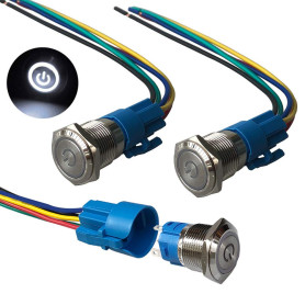 QitinDasen 3Pcs Premium 12V / 24V 5A Interrupteur à Bouton-Poussoir Auto-Bloquant