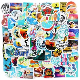 Lot de 100 autocollants surf d'été - En vinyle imperméable - Pour ordinateur portable