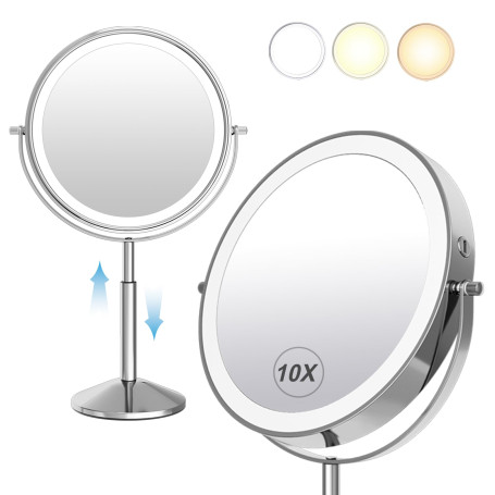 TUSHENGTU 9" Miroir de Maquillage grossissant x 10 avec lumière LED Rechargeable