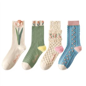 4 Paires Chaussettes Femme Chaussettes Florales Mignonnes Pour Femmes